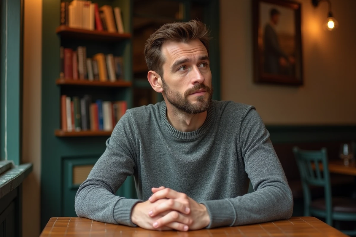 Anthony Favalli dans un café parisien, moment de réflexion et vie privée