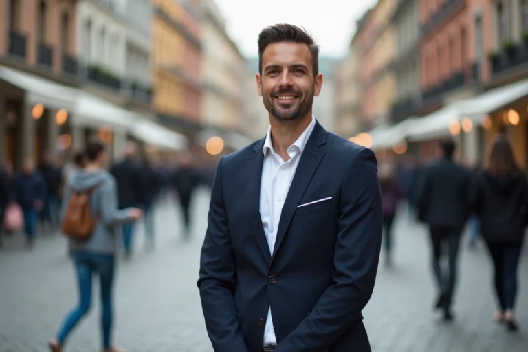 Portrait d'Anthony Favalli, compagnon engagé, en extérieur urbain