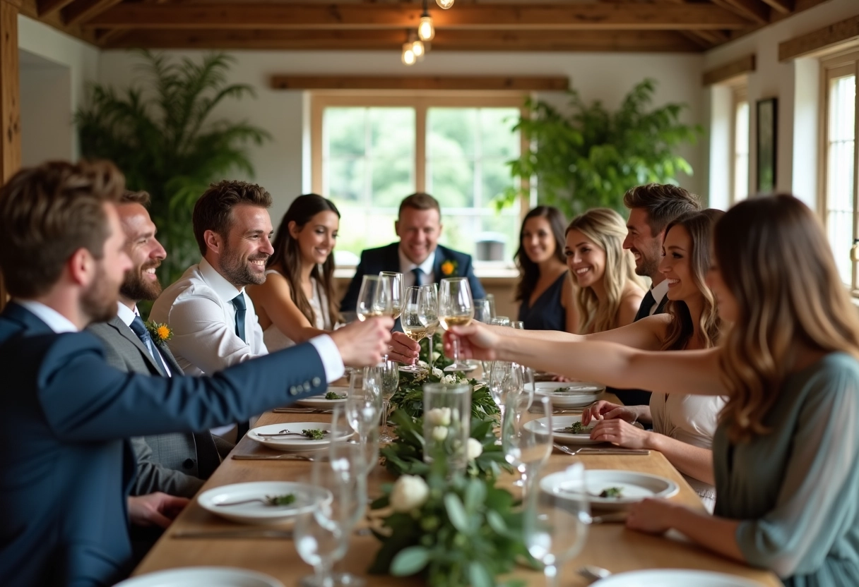 Amis lors d une toast convivial dans un cadre champetre