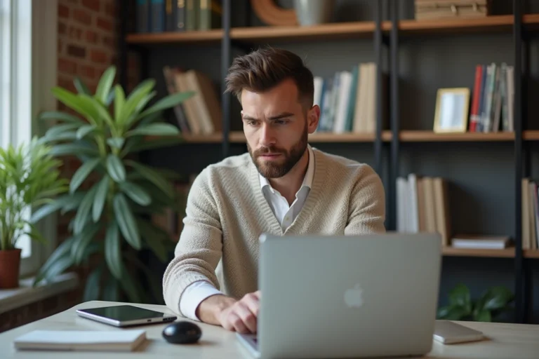 Homme en tenue décontractée dans un bureau à domicile