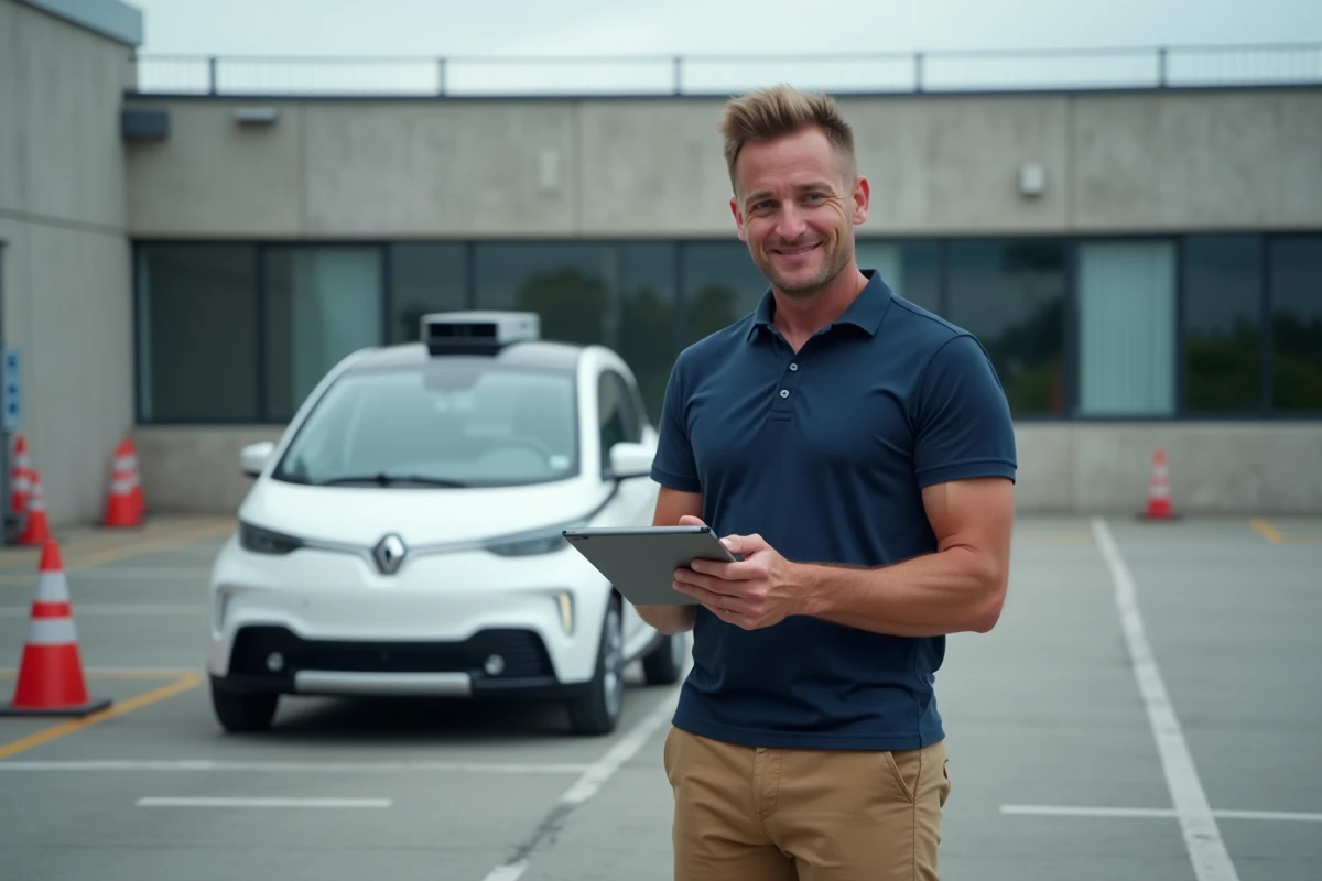 Instructeur de conduite avec voiture électrique en formation