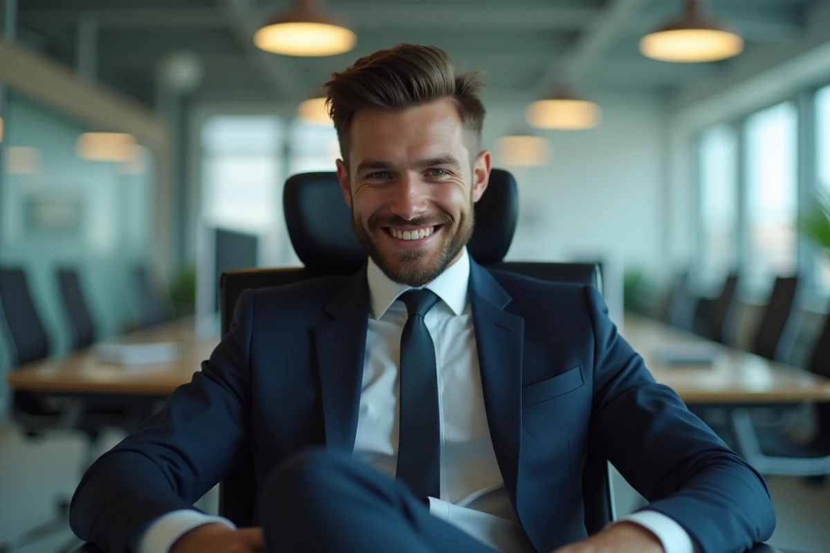 Jeune homme en costume dans un bureau moderne