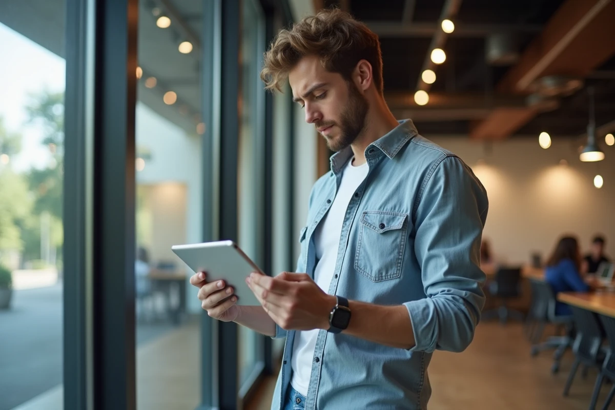 Jeune homme analysant des graphiques dans un espace de coworking